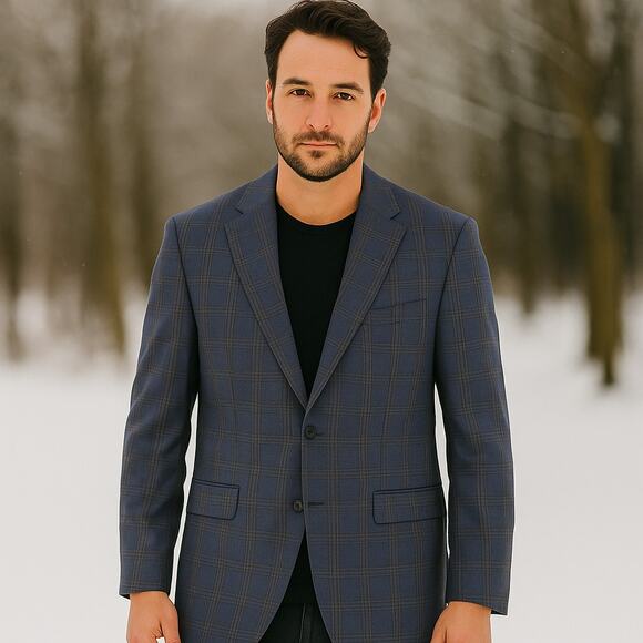 Douglas & Grahame Men's SZ 46R 100% Wool 282V Modern Fit Blazer Blue Plaid NWT - Picture 1 of 7